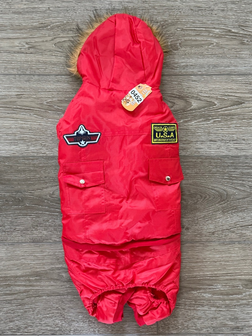 New! Pawz Dog Puffer Jacket Jumpsuit Plush Lined Waterproof Faux-Fur Trim Hood